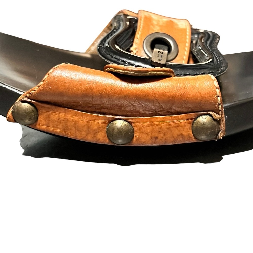 Fendi Leather Mule Sandals Sz 38 Brown Stud Detail Block Baguette Heel Buckle - Picture 10 of 11